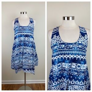 Cromer Resort Wear Blue White Floral Geometric Tropical Dress Women Medium